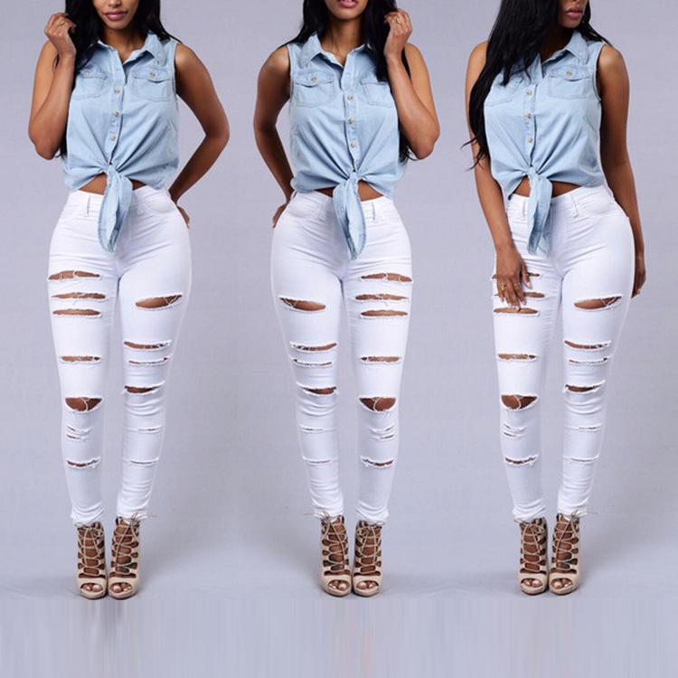 High Quality Women Casual Hole Jeans
