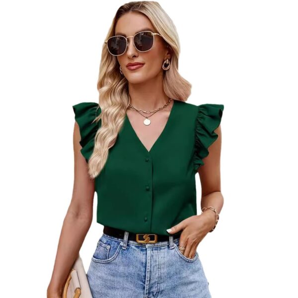 Women's Ruffled Trim Button Front Top - Image 5
