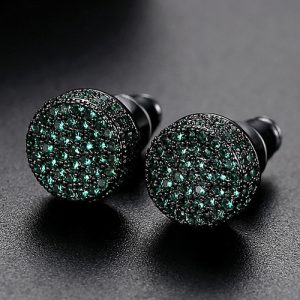 JINSE Hip Hop 9MM Round Cubic Zirconia Earrings For Men