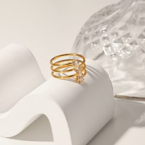 Side By Side White Zirconium 4 Diamond Ring 18K Gold Plated