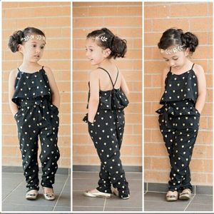 Sleeveless Polka Dot Strap Girls Jumpsuit Clothes Sets Outfits