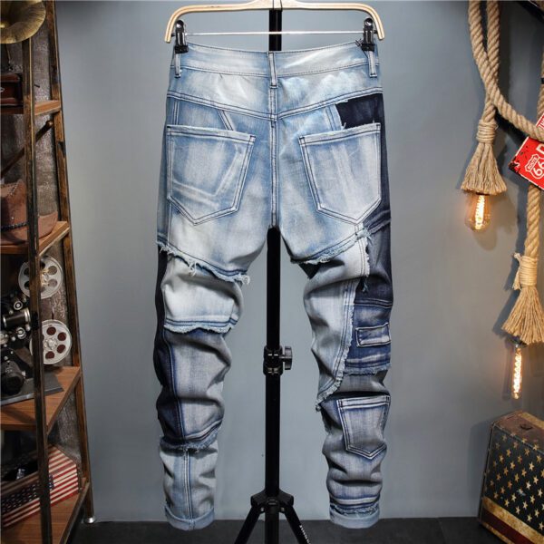 European And American Stitching Color-blocking Stretch-footed Men's Jeans - Image 2