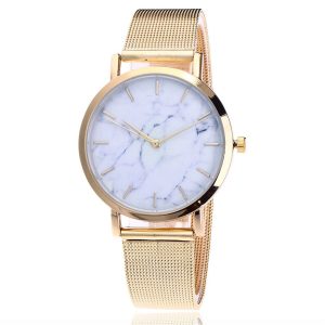 Silver and Gold mesh band creative marble wristwatch