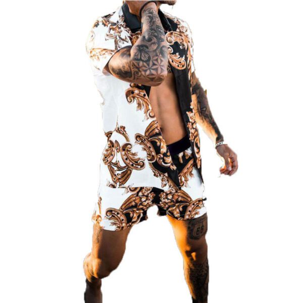 Print Lapel Short Sleeve Shirt Set