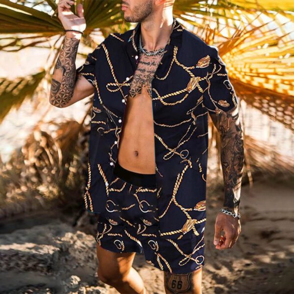 Print Lapel Short Sleeve Shirt Set - Image 5