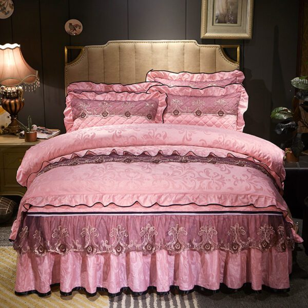 Velvet Bed Skirt Four-piece Quilted Padded Bed Cover - Image 6