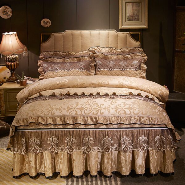 Velvet Bed Skirt Four-piece Quilted Padded Bed Cover - Image 3