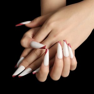 Rose Gold Beveled Edge French Manicure Ballet Nails - Long Lasting Fake Nails