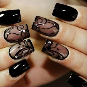 Dark Ins Style Black Vine Nail Tips - Gothic Beauty Nails