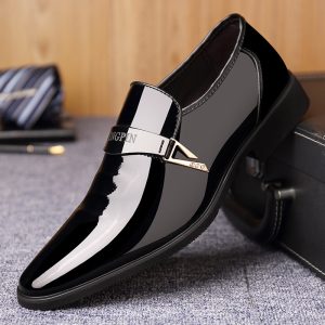 Italian Men's Leather Shoes - Shiny Leather Loafers Pointed Toe Fashion