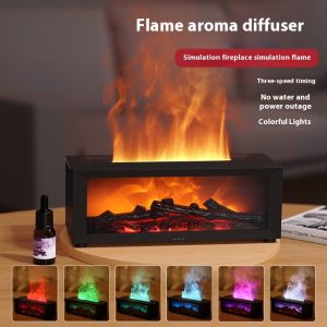 Seven-Color Ambience Fireplace Humidifier - Portable Flame Aroma Diffuser