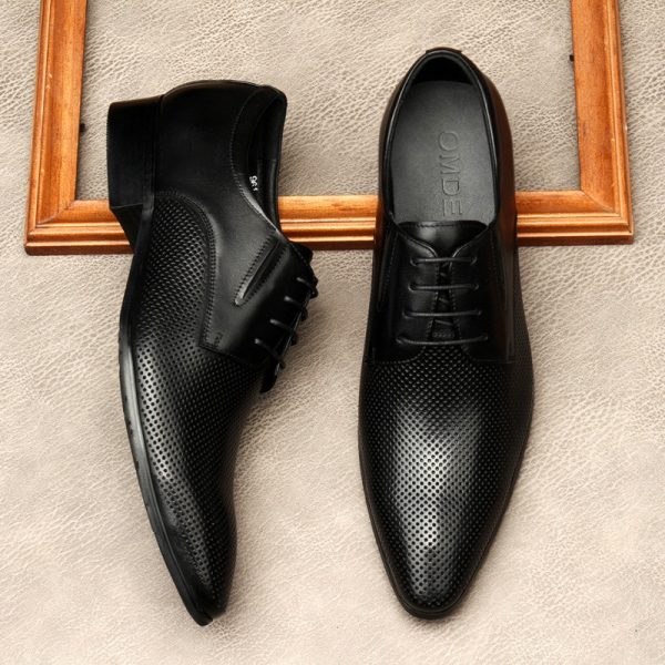 Italian Trendy Men's Pointed Toe Leather Shoes - Embossed Perforated Business Formal Shoes - Image 2