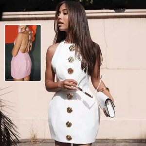 Sweet Sleeveless Backless Summer Dress with Rose Button Design