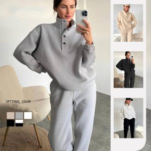 Women's Oversized Solid Casual Pullover & Long Pant Set