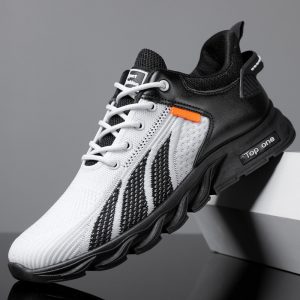 Men's Mesh Fashion Sneakers - Fly Knit Color Block Lace Up Shoes, Casual Lightweight Breathable Sports Shoes