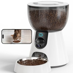 Smart Automatic Cat Feeder with 1080p HD Camera, Night Vision, 5G WiFi, 2-Way Audio, and Voice Recorder