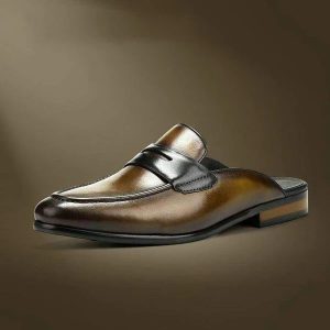 Men's Leather Pointed Toe Casual Shoes - Half Cut Slip-On Design
