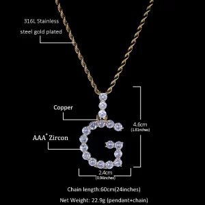 Custom hip hop jewelry diamond initial bubble letter iced out initial charm necklace crystals cuban link