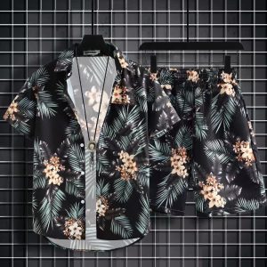 Men's Hainan Island Retro Hong Kong Style Printed Shirt - Quick-Drying Ice Silk