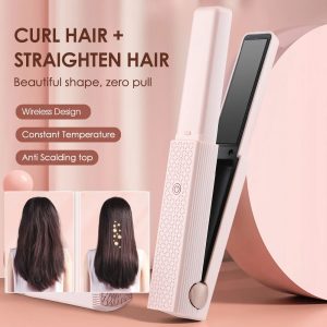 Cordless USB Hair Straightener - Mini Ceramic Hair Curler with 3 Constant Temperature Settings