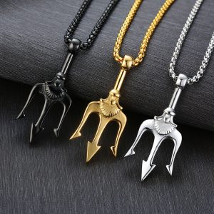 Neptune's Trident Necklace - Retro Mythical Sea King Poseidon Trident Harpoon Pendant Necklace for Men