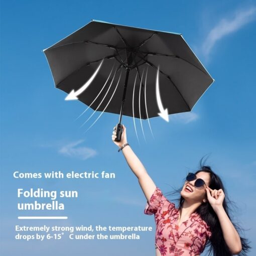 Cooling Folding Umbrella with Advanced Sunshade, Charging Port, and Vinyl Sun Protection