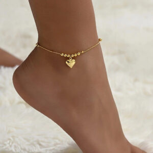 Fashionable Golden Heart-Shaped Pendant Anklet for Women - Elegant Jewelry