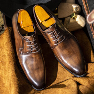 Men's Genuine Leather Shoes - Breathable Lace-Up Design with Hand-Rubbed Color