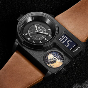 Large Dial Quartz Leather Strap Sports Casual Men's Watch - Stylish Timepiece