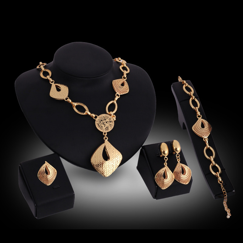 Luxury Alloy Jewelry Set - Necklace, Earrings, Bracelets, Rings