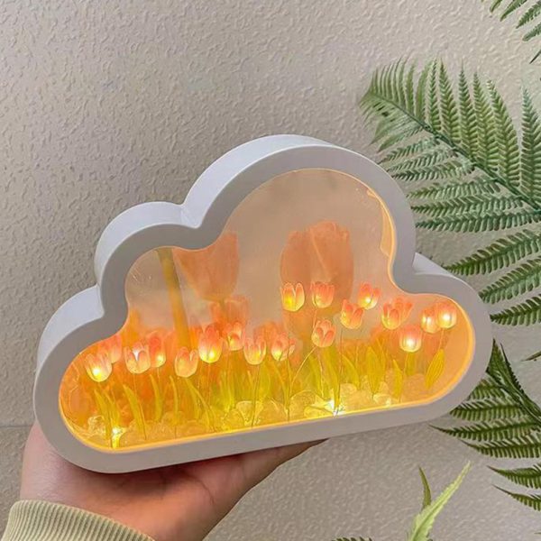 Handmade Cloud Tulip Mirror Small Night Light - Unique DIY Home Decor
