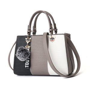 Women's Hairball Ornaments Totes Handbag - Patchwork Party Purse with Crossbody Strap