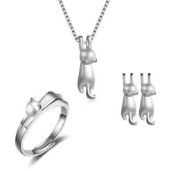 Adorable Cat Jewelry Set - Ring, Earrings, Necklace