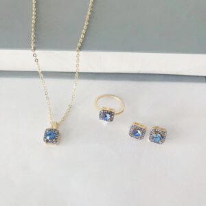 Elegant Square Jewelry Set - Necklace, Rings, Ear Studs