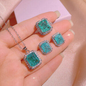 Paraiba-Inspired Jewelry Set - Rings, Ear Studs, Necklace