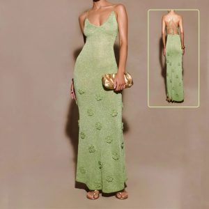Knitted Flowers Suspenders Dress - Crochet Glitter Dress for Women
