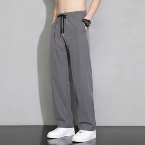 Straight Draping Effect Elastic Waist Quick Drying Casual Pants