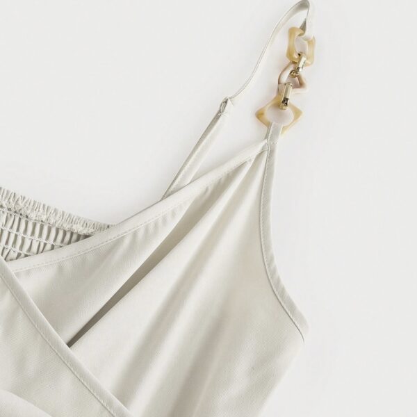 Ladies Solid Color Elegant Fashion V-Neck Strap Buckle Shoulder Strap Design Strap Jumpsuit - Image 4