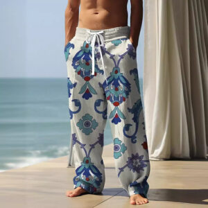 Autumn Men's Health Cloth Straight Leg Pants 3D Digital Vintage Print Ethnic Style Baggy Pants