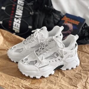 Round Head Net Top Daddy Shoes - Thick-Soled Casual Shoes for Men
