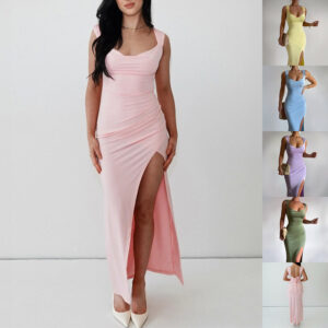 Slim Sleeveless Slit Dress with Back Tie Design - Fashion Temperament Dresses for Women
