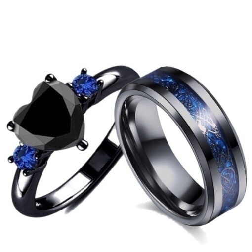 Black Heart Gemstone Diamond Wedding Ring - Elegant & Sophisticated