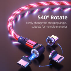 40° Rotate Luminous Magnetic Fast Charging Cable - LED Micro USB, Type C, and iPhone Compatible