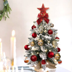2 ft Mini Christmas Tree with Light – Flocked Snow Artificial Tabletop Décor for Home & Office