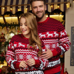 European-American Couple Matching Sweater Outfit – Unisex Jacquard Knit
