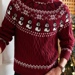 Christmas Retro Round-Neck Cable Knit Sweater – Cozy Holiday Knit Pullover