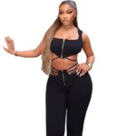 Women's Black Sleeveless Crop Top & High-Waist Sculpting Leggings Two-Piece Set – Seamless Activewear Gym Set - Image 6