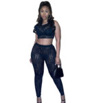 Women's Hollow Cut-Out Long Sleeve Crop Top & High-Waist Sculpting Leggings Two-Piece Set - Image 2