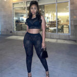 Women's Hollow Cut-Out Long Sleeve Crop Top & High-Waist Sculpting Leggings Two-Piece Set