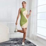 Women's Color Block Patchwork Mini Dress – Trendy Contrast Bodycon Party Dress - Image 2